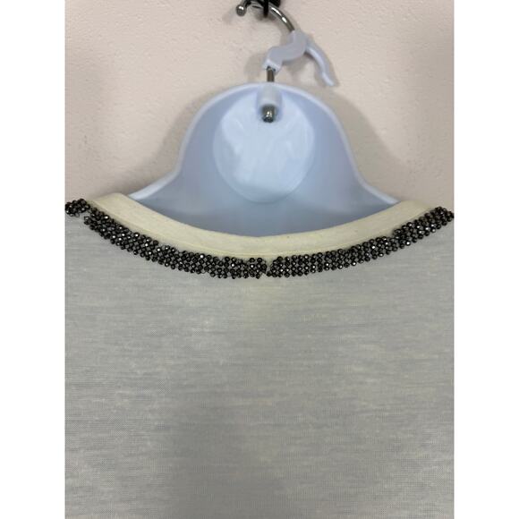 H&M Cream Rhinestone V-Neck Linen Blend Top Size M - Picture 4 of 6